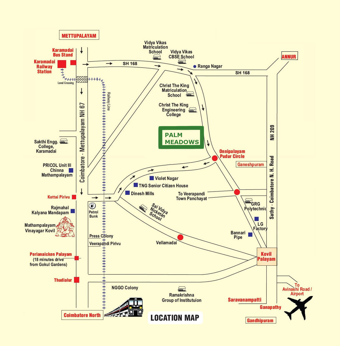 location map of palm meadows, mettupalayam